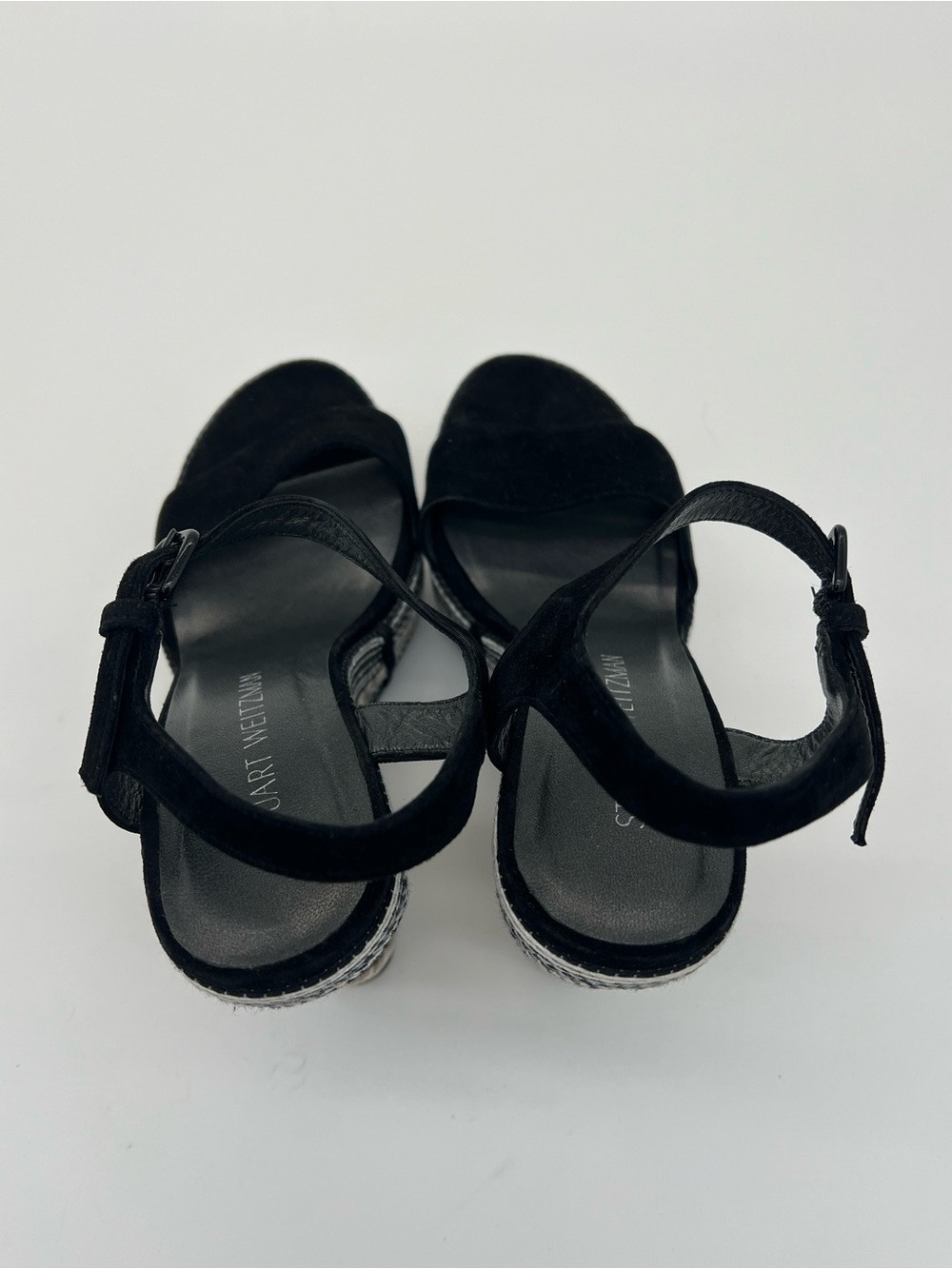 Stuart Weitzman Black Suede Espadrille Platform Wedge Sandals size 7.5 - Picture 6 of 10